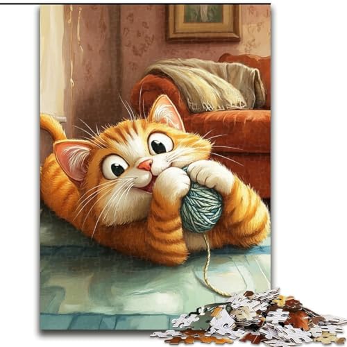 1000-Teile-Puzzle für Erwachsene, Katze spielt mit einem Wollknäuel, Puzzle für Erwachsene, pädagogisches und unterhaltsames Indoor-Spiel zur Heimdekoration (Größe 50x75cm) von WGLINGX