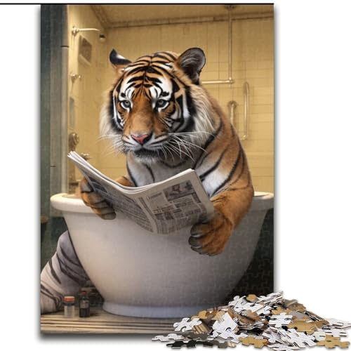 1000-Teile-Puzzle für Erwachsene, Tiger liest Zeitung, anspruchsvolle Puzzles, Geburtstage, Feiertage und Heimdekoration (Größe 26x38cm) von WGLINGX