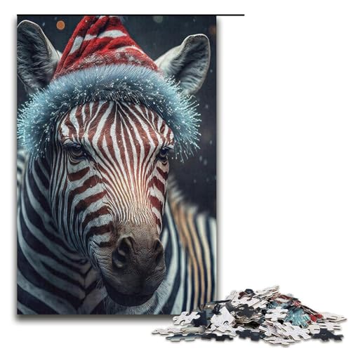 1000 Teile Weihnachtsmannmütze Zebra Puzzle für Erwachsene Puzzle aus Pappe Lernspielzeug 14,96 x 10,24 Zoll von WGLINGX