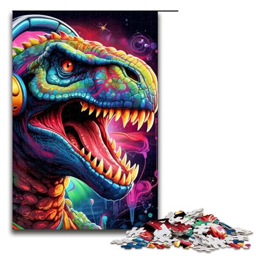 1000 Teile für Erwachsene, Kopfhörer-Dinosaurier-Puzzle, interessante Puzzles zur Stressreduzierung, verbessern das Gedächtnis (Größe 50 x 75 cm) von WGLINGX