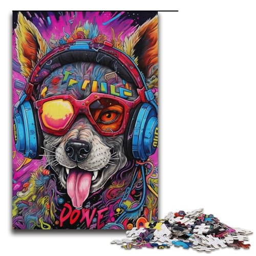 1000 Teile für Erwachsene, Kopfhörer-Hunde-Puzzle, interessantes Puzzle zur Stressreduzierung, verbessert das Gedächtnis (Größe 38 x 26 cm) von WGLINGX