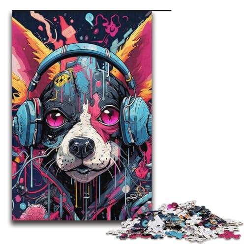 1000 Teile für Erwachsene, Kopfhörer-Hunde-Puzzle, interessantes Puzzle zur Stressreduzierung, verbessert das Gedächtnis (Größe 38 x 26 cm) von WGLINGX