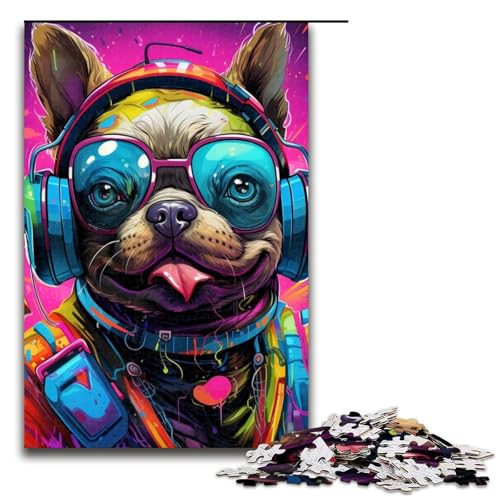 1000 Teile für Erwachsene, Kopfhörer-Hunde-Puzzle, interessantes Puzzle zur Stressreduzierung, verbessert das Gedächtnis (Größe 50 x 75 cm) von WGLINGX