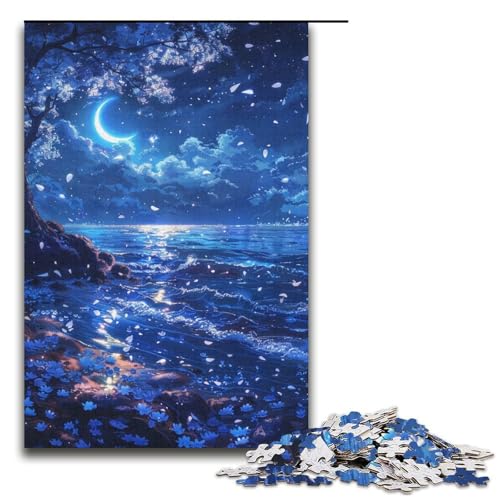 1000-teiliges Anime-Nachtstrand-Puzzle für Erwachsene, Lernpuzzle für Jugendliche ab 14 Jahren, 38 x 26 cm von WGLINGX