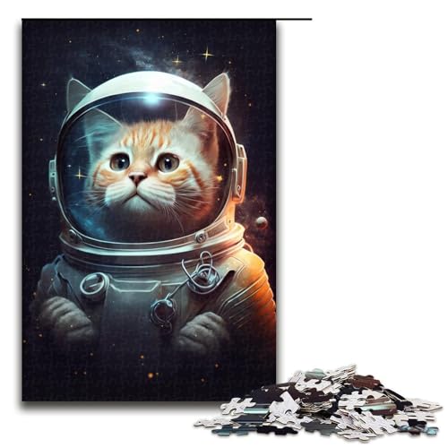 1000-teiliges Astronauten-Katzen-Puzzle für Erwachsene, Lernpuzzle für Jugendliche ab 14 Jahren, 50 x 75 cm von WGLINGX