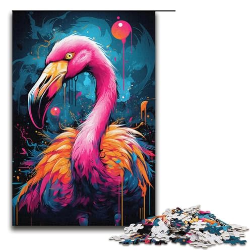 1000-teiliges Flamingo-Puzzle zum Ausmalen für Erwachsene, schwieriges Puzzle, jedes Teil ist einzigartig – herausforderndes, unterhaltsames Familienspiel (Größe 38 x 26 cm) von WGLINGX