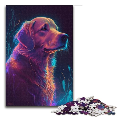 1000-teiliges Golden Retriever-Puzzle für Erwachsene, Holzpuzzle, Lernspiel (Größe 50 x 75 cm) von WGLINGX
