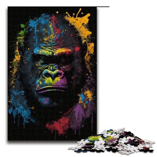 1000-teiliges Gorilla-Puzzle für Erwachsene, Holzpuzzle, Lernspiel (Größe 50 x 75 cm) von WGLINGX