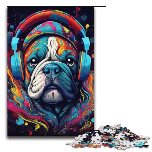 1000-teiliges Kopfhörer-Bulldoggen-Puzzle für Erwachsene, EIN Kunstwerk für Teenager ab 14 Jahren (Größe 38 x 26 cm) von WGLINGX
