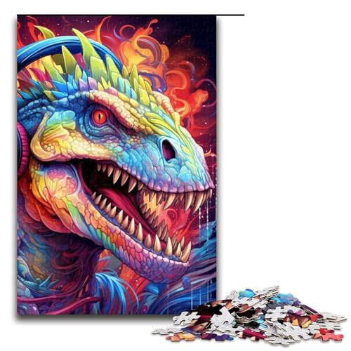1000-teiliges Kopfhörer-Dinosaurier-Puzzle für Erwachsene in lustigen Puzzles, geeignet für Jugendliche ab 14 Jahren (Größe 50 x 75 cm) von WGLINGX