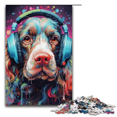 1000-teiliges Kopfhörer-Hunde-Puzzle für Erwachsene, Denksportaufgabe, lustiges Geschenk für Teenager ab 14 Jahren (Größe 38 x 26 cm) von WGLINGX