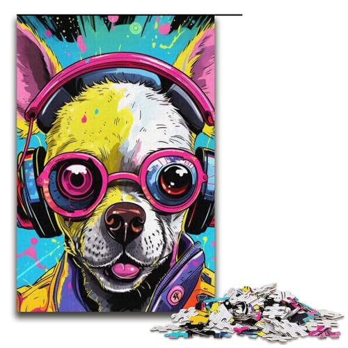 1000-teiliges Kopfhörer-Hunde-Puzzle für Erwachsene, Heimdekoration, Geburtstagsgeschenk, Geschenke (Größe 38 x 26 cm) von WGLINGX