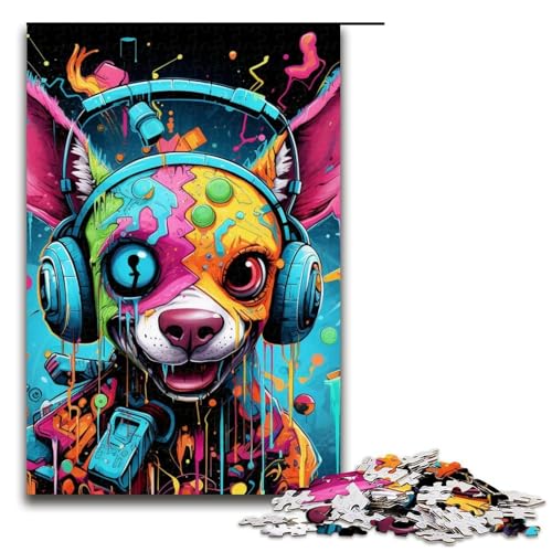 1000-teiliges Kopfhörer-Hunde-Puzzle für Erwachsene, Heimdekoration, Geburtstagsgeschenk, Geschenke (Größe 50 x 75 cm) von WGLINGX