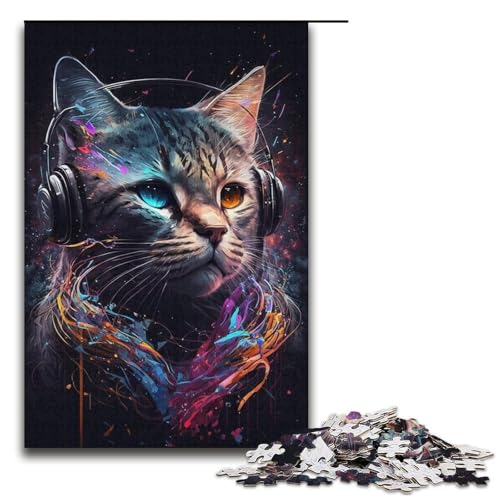 1000-teiliges Kopfhörer-Katzen-Puzzle für Erwachsene, schwieriges Puzzle, tolle Geschenke und Spielzeuge für Teenager ab 14 Jahren (Größe 38 x 26 cm) von WGLINGX