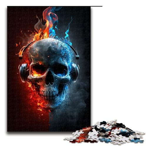 1000-teiliges Kopfhörer-Totenkopf-Puzzle für Erwachsene, Lernpuzzle, einzigartiges Geburtstags-Puzzle (Größe 50 x 75 cm) von WGLINGX