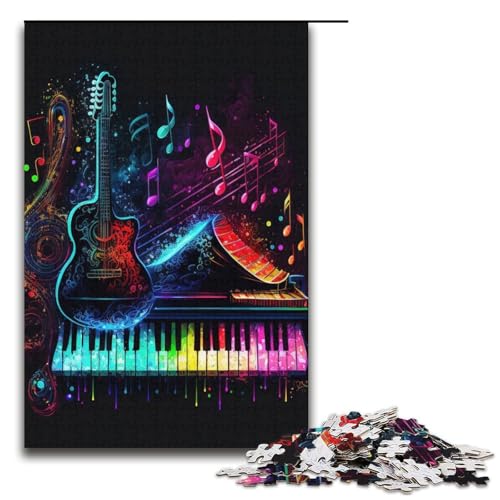 1000-teiliges Live-Musik-Neon-Puzzle für Erwachsene, Papppuzzle für Familienspaß und Spieleabende (Größe 38 x 26 cm) von WGLINGX