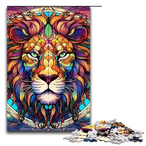 1000-teiliges Löwen-Puzzle im Glasstil für Erwachsene, lustige Puzzles, geeignet für Jugendliche ab 14 Jahren (Größe 50 x 75 cm) von WGLINGX