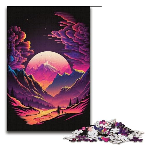 1000-teiliges Neon-Berg-Puzzle für Erwachsene, Papierpuzzle, tolles Geschenk für Erwachsene (Größe 38 x 26 cm) von WGLINGX