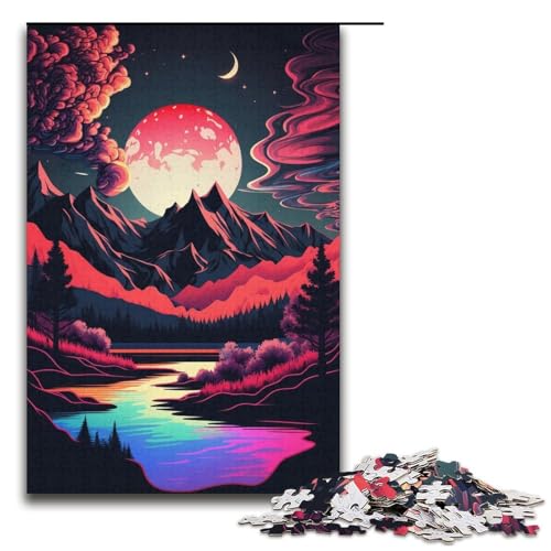 1000-teiliges Neon-Berg-Puzzle für Erwachsene, Papierpuzzle, tolles Geschenk für Erwachsene (Größe 38 x 26 cm) von WGLINGX