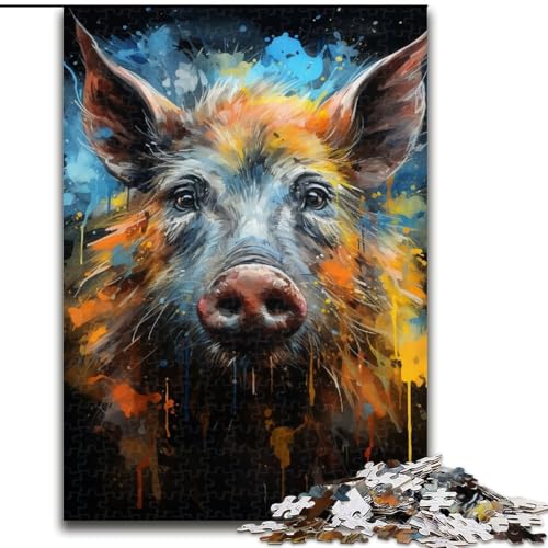 1000-teiliges Puzzle, Aquarell-Wildschwein, 1000-teiliges Puzzle für Erwachsene, anspruchsvolles Denkspiel für Teenager, Familienspaß, DIY-Heimdekor-Geschenk (Größe 50x75cm) von WGLINGX