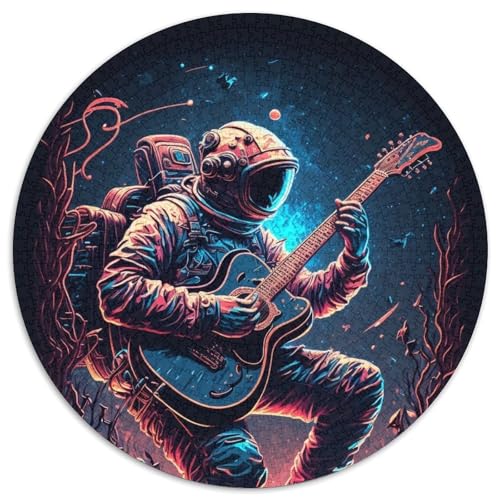 1000-teiliges Puzzle, Astronaut spielt Gitarre, 1000-teiliges rundes Puzzle, perfekte Dekoration für Zuhause oder das Büro, 1000 Teile (67,5x67,5cm) von WGLINGX