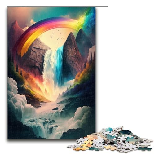 1000-teiliges Puzzle, Berg-Wasserfall-Landschaftspuzzle für Erwachsene, Holzpuzzle, Heimdekoration (Größe 50 x 75 cm) von WGLINGX