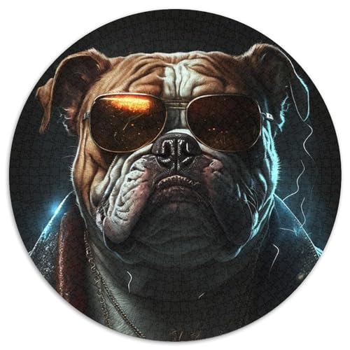 1000-teiliges Puzzle, Bulldoggen-Boxer, rundes 1000-teiliges Puzzle, perfekt für Familienspaß, Partyspiele, Gastgeschenke für Geburtstagspartys, 1000 Teile (67,5x67,5cm) von WGLINGX