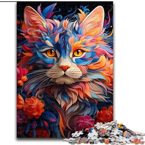 1000-teiliges Puzzle, Bunte Katzenkunst, Holzpuzzle für Teenager, Familien-Lernspiele, Heimdekoration, Geschenk (Größe 50x75cm) von WGLINGX