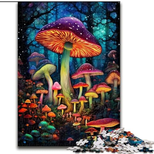 1000-teiliges Puzzle, Bunte Pilzkunst, Holzpuzzle für Teenager, Familien-Lernspiele, Heimdekoration, Geschenk (Größe 26x38cm) von WGLINGX
