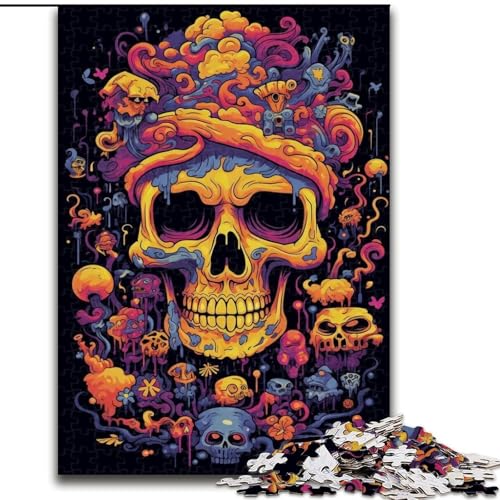 1000-teiliges Puzzle, Bunte Totenköpfe, Holzpuzzle für Teenager, Familien-Lernspiele, Heimdekoration, Geschenk (Größe 26x38cm) von WGLINGX