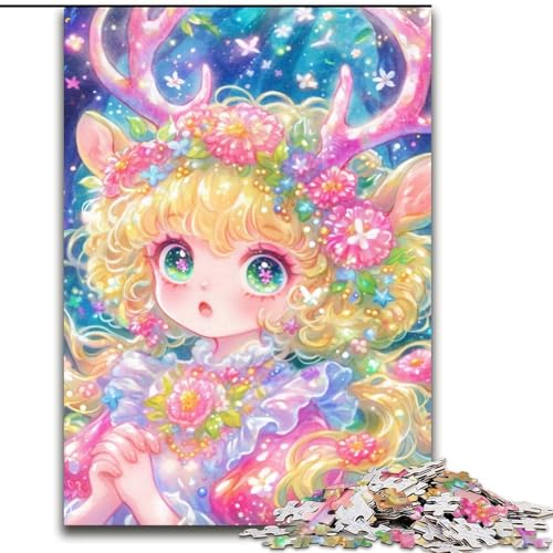 1000-teiliges Puzzle, Cartoon-Puzzle mit kleinem Mädchen und Hirsch, für Erwachsene, anspruchsvolles DIY-Denkspiel, interaktives Familienspiel (Größe 50x75cm) von WGLINGX