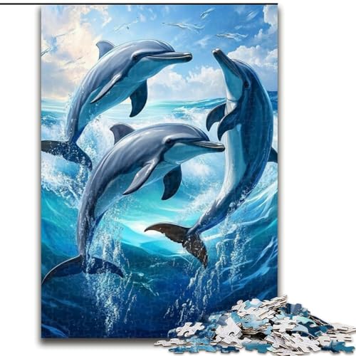 1000-teiliges Puzzle, Delfin-Puzzle für Erwachsene, 1000-teiliges Kunstwerk, Dekor, Intelligenzspielzeug für Familien-Indoor-Spiele (Größe 50x75cm) von WGLINGX