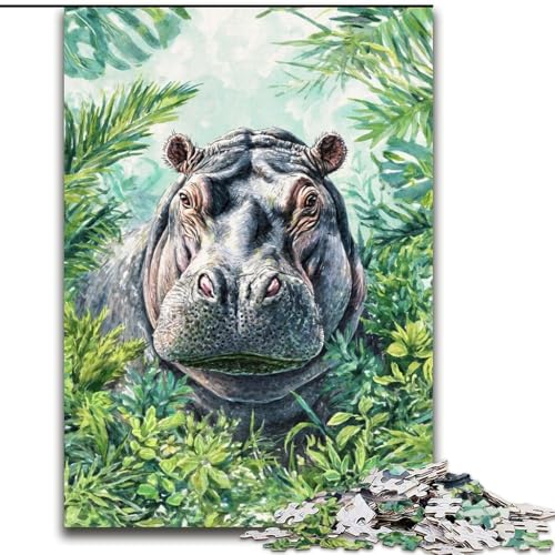 1000-teiliges Puzzle, Dschungel-Nilpferd, 1000-teiliges Puzzle für Erwachsene, Lernspiele, schöne Dekoration (Größe 26x38cm) von WGLINGX