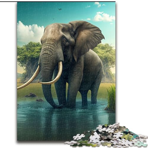 1000-teiliges Puzzle, Elefanten, Tier-Puzzle aus Holz für Erwachsene, Kunstwerk-Dekor, Intelligenzspielzeug für Familien-Indoor-Spiele (Größe 26x38cm) von WGLINGX