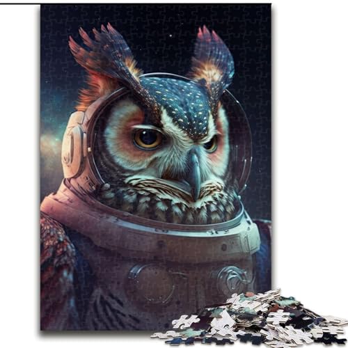 1000-teiliges Puzzle, Eule, Astronaut, Holzpuzzle für Erwachsene, Kunstwerk, Dekor, Intelligenzspielzeug für Familien-Indoor-Spiele (Größe 26x38cm) von WGLINGX