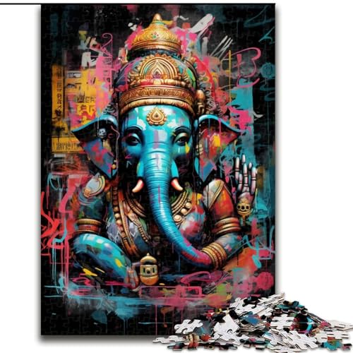 1000-teiliges Puzzle, Graffiti-Elefant, Buddha, Holzpuzzle für Teenager, Familien-Lernspiele, Heimdekoration, Geschenk (Größe 50x75cm) von WGLINGX