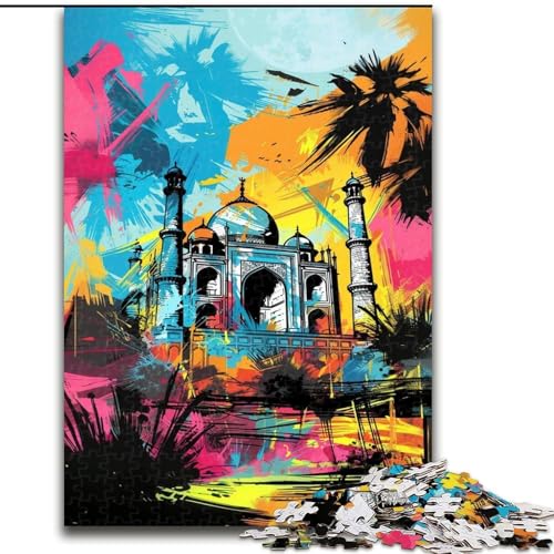 1000-teiliges Puzzle, Graffiti-Taj Mahal, Holzpuzzle für Teenager, Familien-Lernspiele, Heimdekoration, Geschenk (Größe 26x38cm) von WGLINGX
