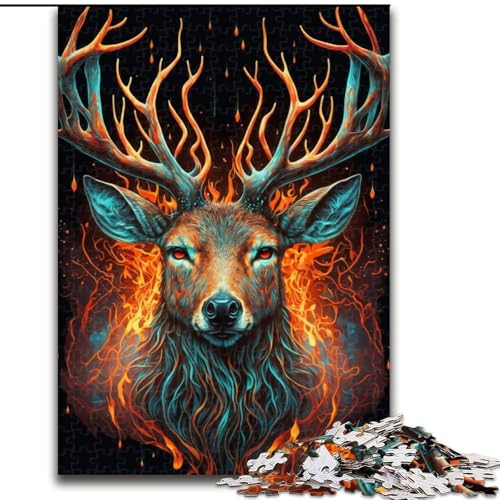 1000-teiliges Puzzle, Hirsch, Feuer, Wasser, 1000-teiliges Puzzle-Geschenk, entspannende Unterhaltung, Heimdekoration, Größe 50x75cm von WGLINGX