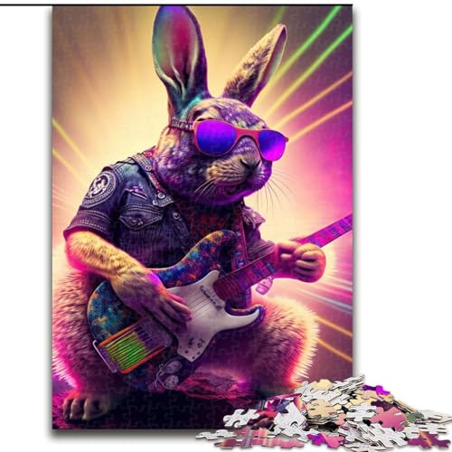 1000-teiliges Puzzle, Kaninchen, Gitarre, Tier-Puzzle, 1000 Teile, Familieninteraktion und Gehirn-Herausforderung, Familienaktivitäts-Herausforderung (Größe 26x38cm) von WGLINGX