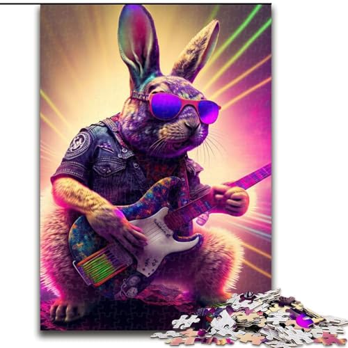 1000-teiliges Puzzle, Kaninchen, Gitarre, Tier-Puzzle, 1000 Teile, Familieninteraktion und Gehirn-Herausforderung, Familienaktivitäts-Herausforderung (Größe 50x75cm) von WGLINGX