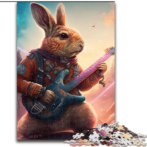 1000-teiliges Puzzle, Kaninchen, Gitarre, Tierpuzzle, 1000-teiliges Puzzle, Geburtstage, Feiertage, Weltraumparty-Dekorationen (Größe 50x75cm) von WGLINGX