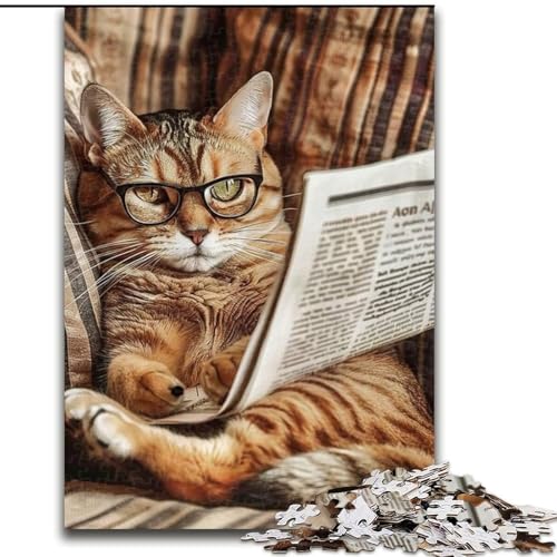 1000-teiliges Puzzle, Katze liest Zeitung, 1000-teiliges Puzzle für Erwachsene, Lernspiele, schöne Dekoration (Größe 26x38cm) von WGLINGX