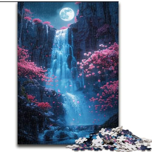 1000-teiliges Puzzle, Kirschblüten-Wasserfall, Holzpuzzle für Teenager, Familien-Lernspiele, Heimdekoration, Geschenk (Größe 50x75cm) von WGLINGX