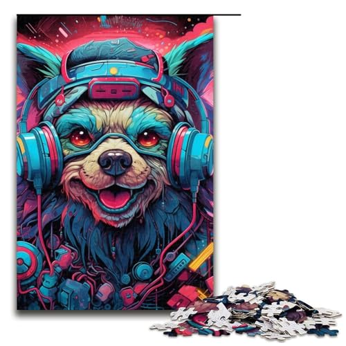 1000-teiliges Puzzle, Kopfhörer, Hunde-Puzzles für Holzpuzzle, Lernspielzeug (Größe 50 x 75 cm) von WGLINGX