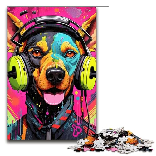 1000-teiliges Puzzle, Kopfhörer, Hunde-Puzzles für Holzpuzzle, Lernspielzeug (Größe 50 x 75 cm) von WGLINGX