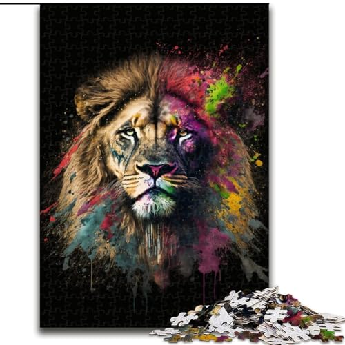1000-teiliges Puzzle, Kunst-Neon-Löwe, Holzpuzzle für Teenager, Familien-Lernspiele, Heimdekoration, Geschenk (Größe 50x75cm) von WGLINGX
