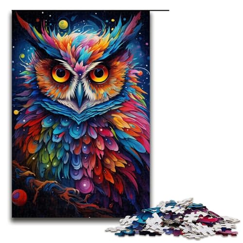 1000-teiliges Puzzle, Malen, Farbe, Tier, Eule, Puzzle für Teenager, Holzpuzzle, Lernspiele für Erwachsene (Größe 50 x 75 cm) von WGLINGX