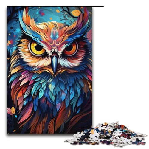 1000-teiliges Puzzle, Malen, Farbe, Tier, Eule, Puzzle für Teenager, Kartonpuzzle, Lernspiele für Erwachsene (Größe 38 x 26 cm) von WGLINGX