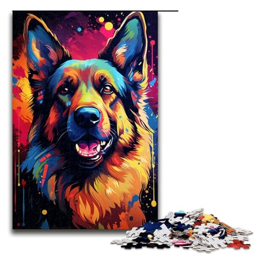 1000-teiliges Puzzle, Malen, bunter Deutscher Schäferhund, Puzzle für Teenager, Holzpuzzle, Lernspiele für Erwachsene (Größe 50 x 75 cm) von WGLINGX