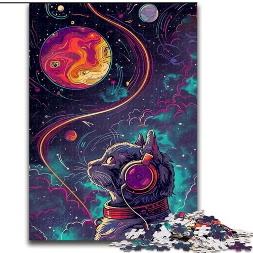 1000-teiliges Puzzle, Musik-Astronautenkatze, 1000-teiliges Puzzle für Erwachsene für Teenager, interaktives Familienspiel, herausforderndes Geschenk (Größe 26x38cm) von WGLINGX